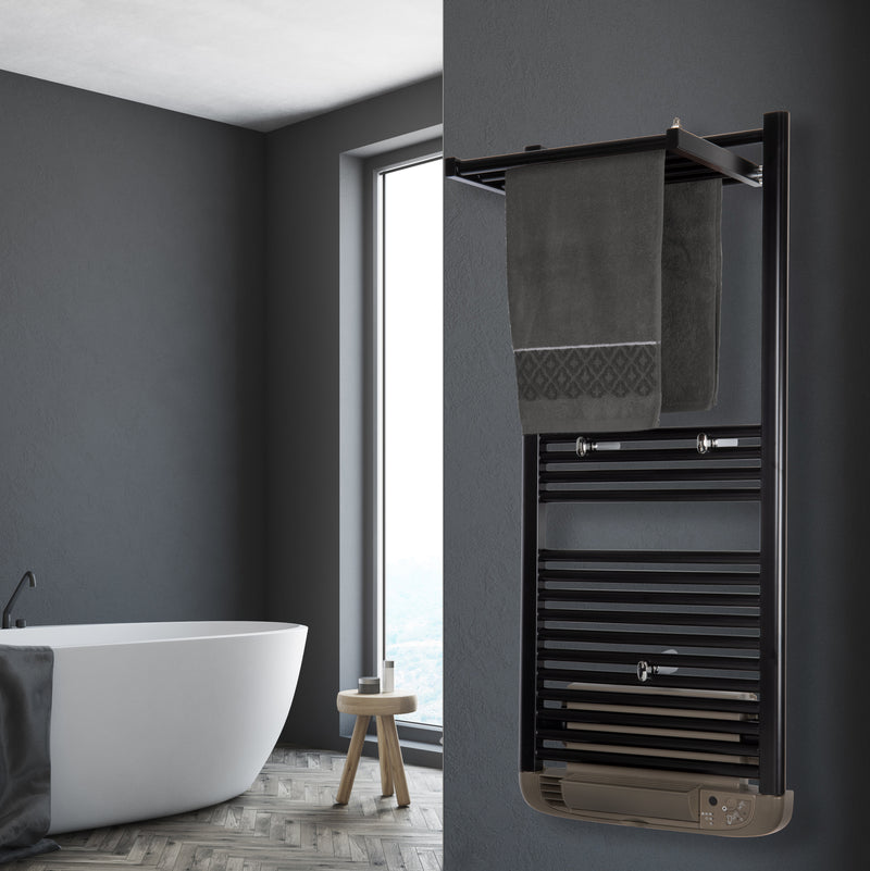 Sèche-serviettes électrique Avec Minuterie - Porte-serviettes Aluminium 100W - Montage Mural Ou Sur Pieds - IP24, Réglable 5-40°C - 2