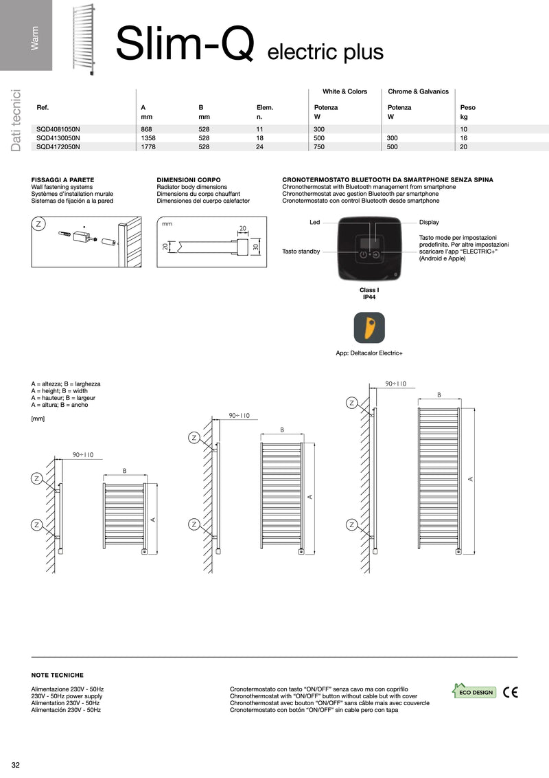 Sèche-Serviettes Électrique Design Deltacalor Slim-Q Electric Plus