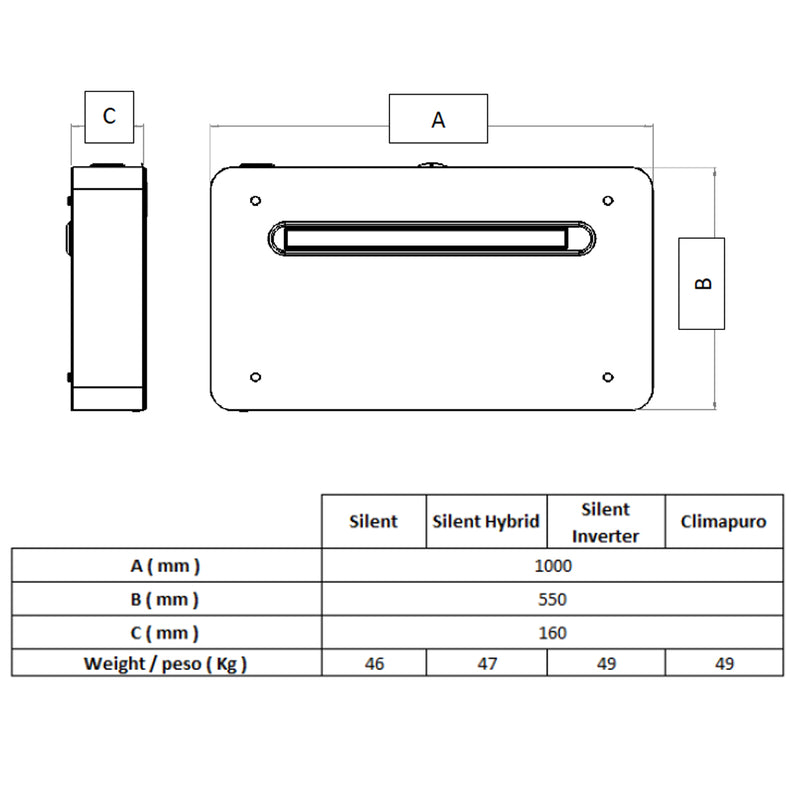 Climatiseur sans Unité Extérieure Silent Hybrid, Pompe de Chaleur, Ultra Fin, Remplace le Radiateur, 3.6 kW, R32